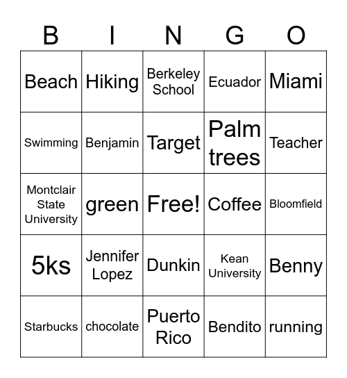 Ms. V's Favorite things! Bingo Card