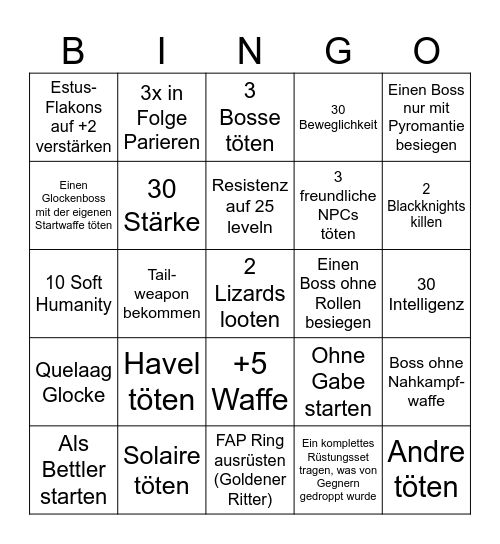 Dark Souls Bingo Card