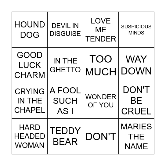 ELVIS BINGO Card