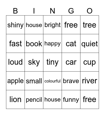 Spot the Noun or Adjectives Bingo Card