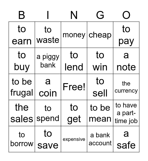 money Bingo Card