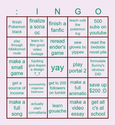 year Bingo Card
