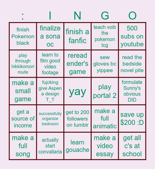 year Bingo Card