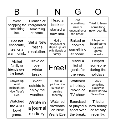 New Years Bingo! Bingo Card