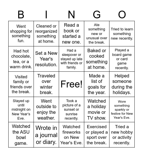 New Years Bingo! Bingo Card