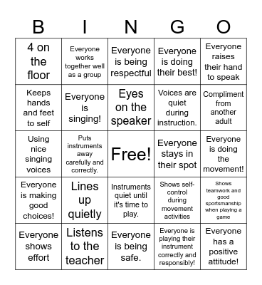 Winter Music BINGO Card