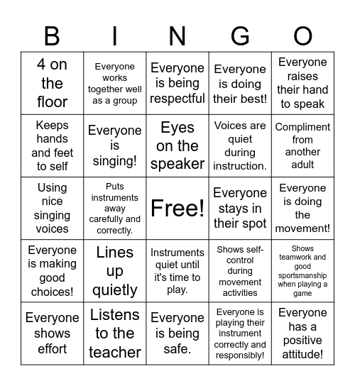 Winter Music BINGO Card