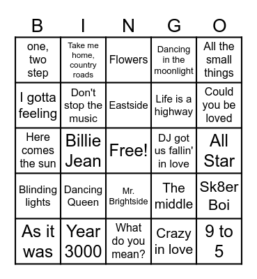 MUSIC Bingo Card
