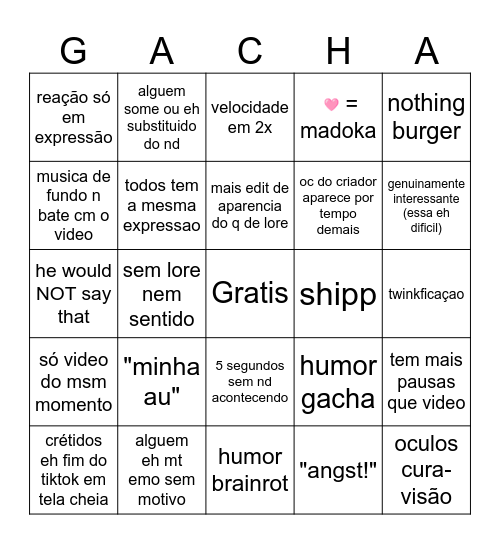 gacha react Bingo Card