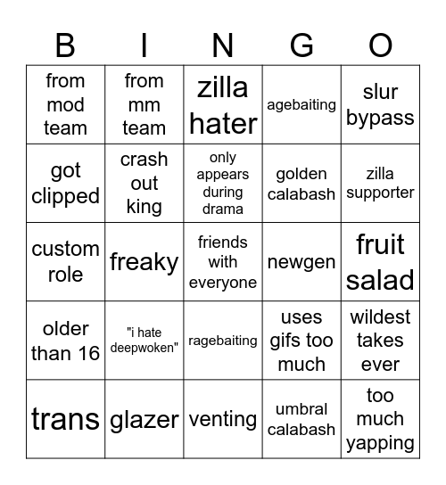dwth UPDATED BINGO Card