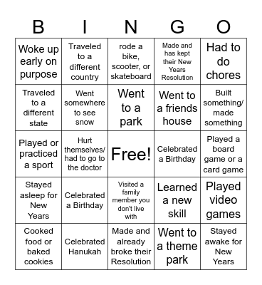 Back from Winter Break Bingo Card