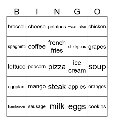 FOOD FOOD FOOD FOOD FOOD FOOD FOOD Bingo Card