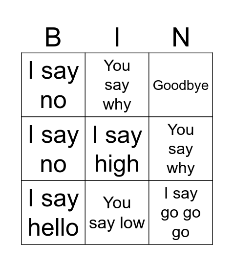 Hello Goodbye Bingo Card