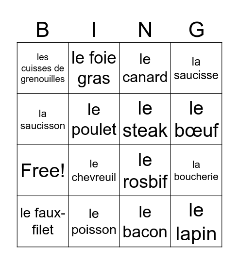 Les Viandes Bingo Card