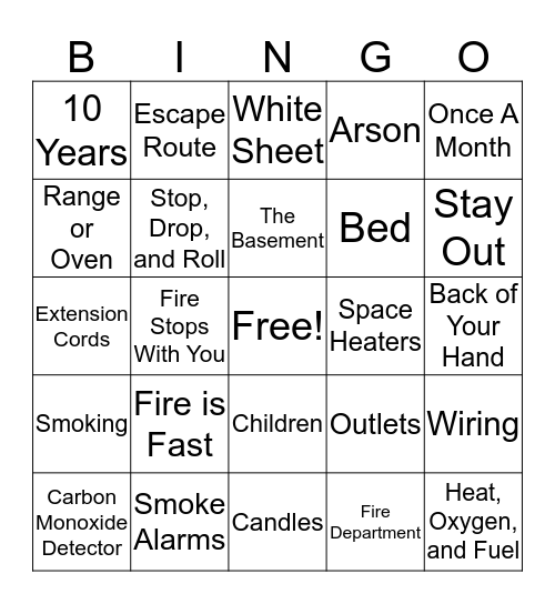 Discovery Care Centre - Fire Safety Bingo Card