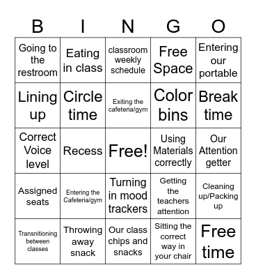 Our Classroom Routines and Procedures Bingo Card