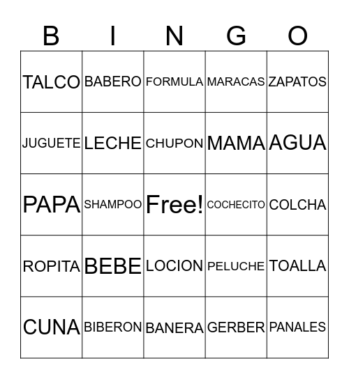 BABY SHOWER Bingo Card