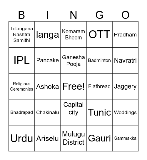 Telangana Bingo Card