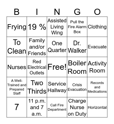 Discovery Care Centre - Fire Safety Bingo Card