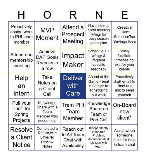 Busy Season Bingo Card