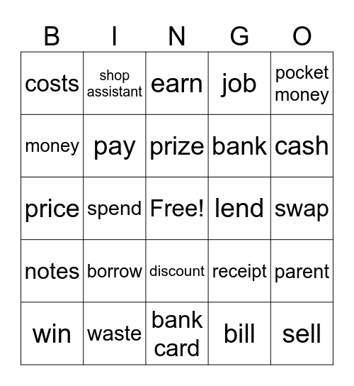 Unit 4 money Bingo Card