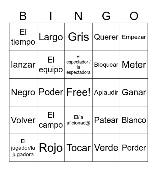 Deportes 1-2 Bingo Card
