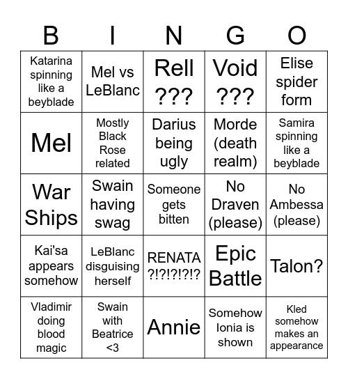 Welcome to Noxus Bingus Bingo Card