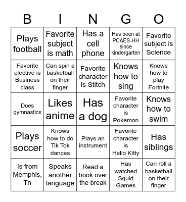 Ms. Frazier's Introduction Bingo Card