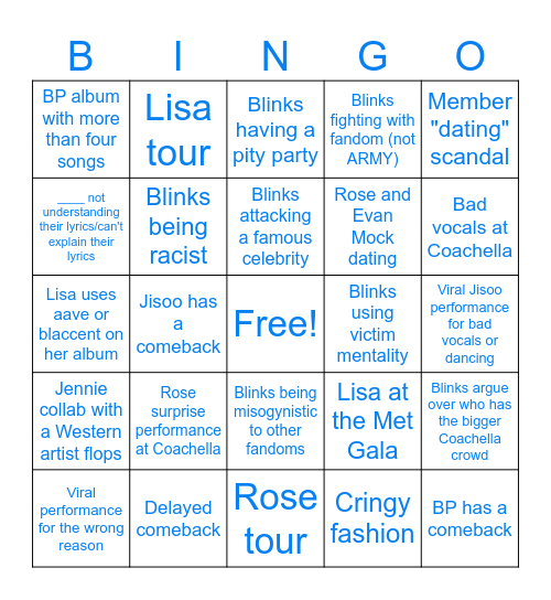 BLACKPINKSNARK Bingo Card