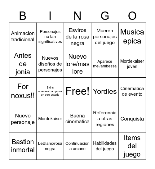 Cinematica lol 2025 Bingo Card