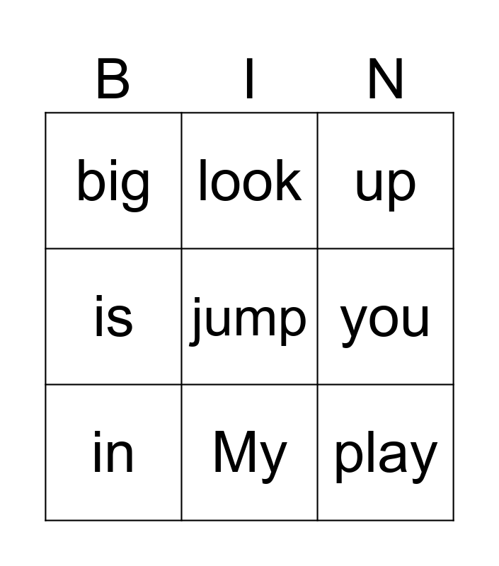 Sight word Bingo set 1 Bingo Card
