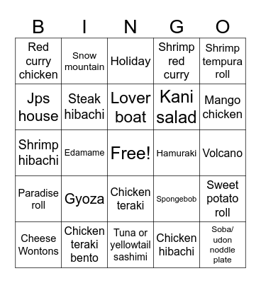 JP house Bingo Card