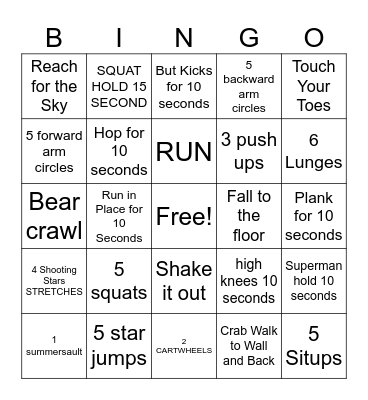 KIDS FITNESS Bingo Card
