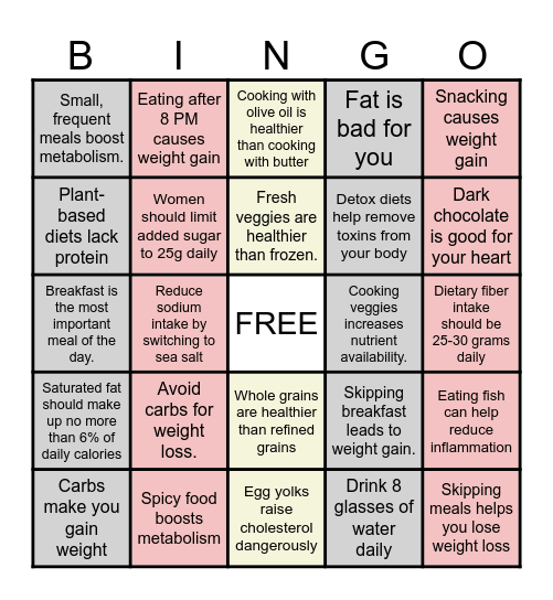 Myth-Buster Bingo Card