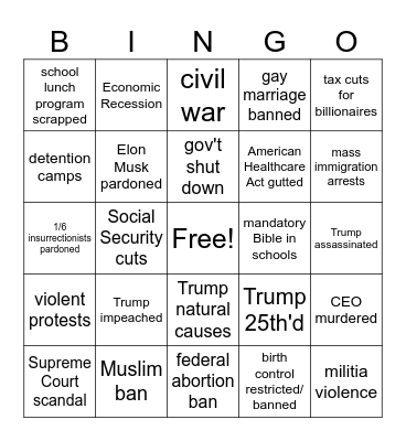 Trump Bingo Card
