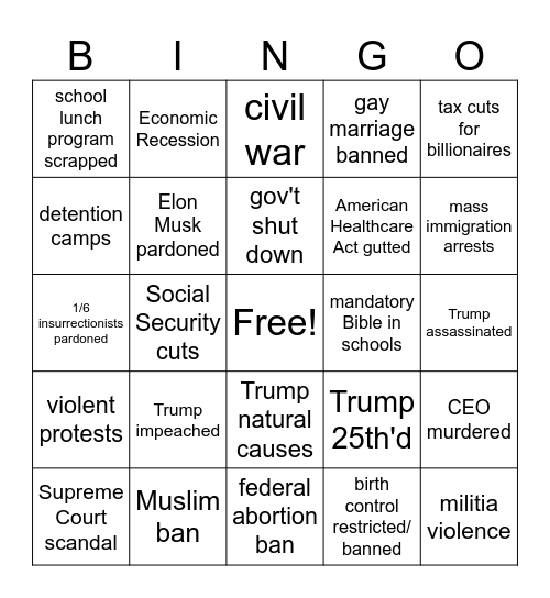 Trump Bingo Card