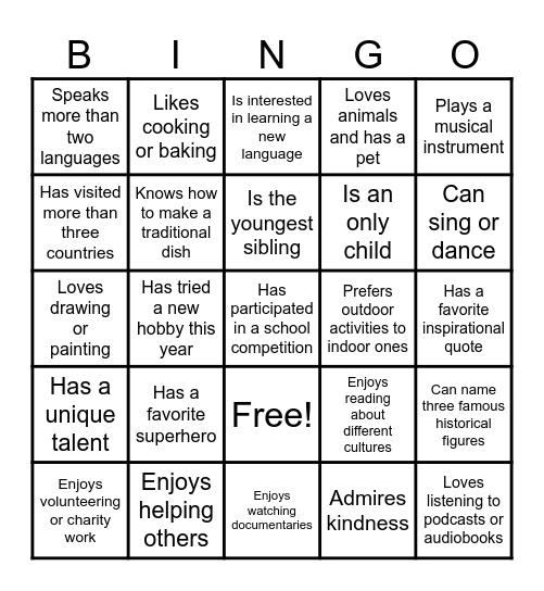 HUMAN BINGO Card