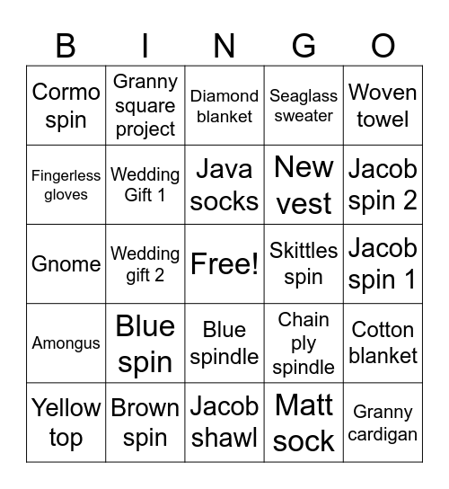 WIP Bingo Card