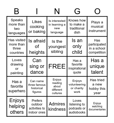 HUMAN BINGO Card