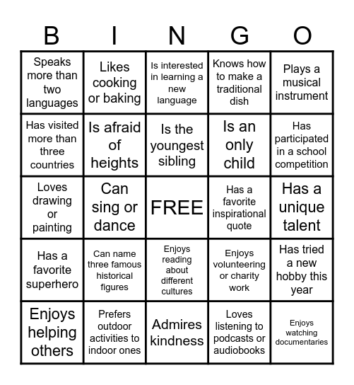 HUMAN BINGO Card