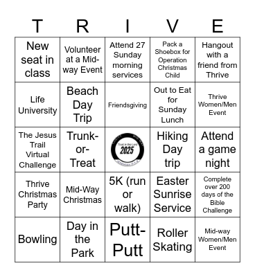 Church Group Experiences 2025 Bingo Card