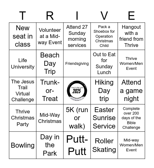 Church Group Experiences 2025 Bingo Card