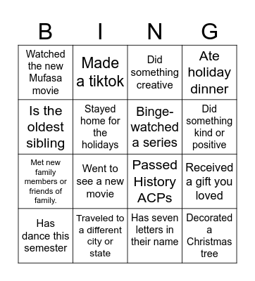 Second Semester Bingo Card