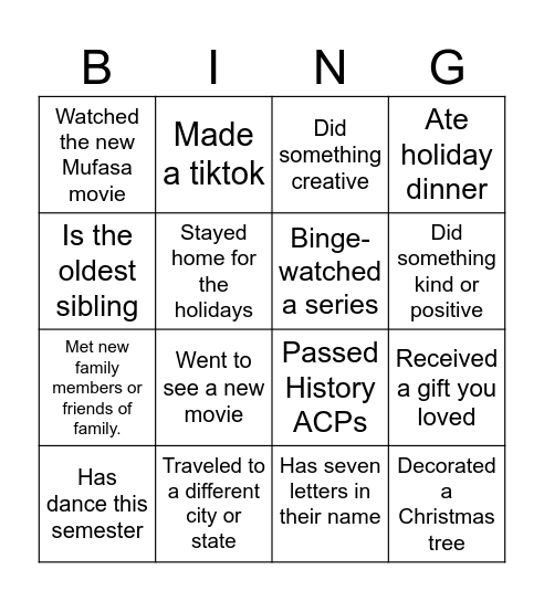 Second Semester Bingo Card