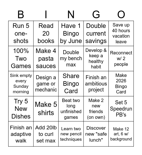 2025 Bingo Card Bingo Card