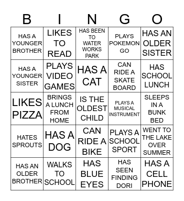 GETTING TO KNOW YOU  Bingo Card