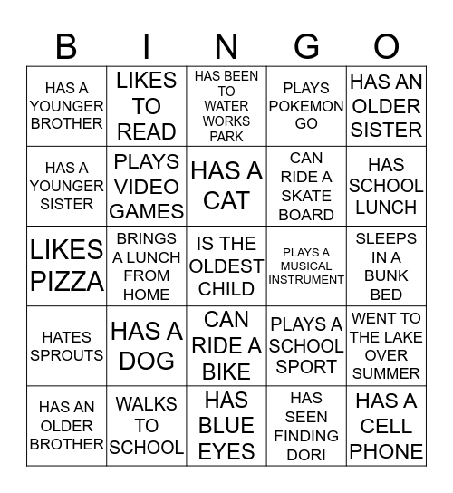 GETTING TO KNOW YOU  Bingo Card