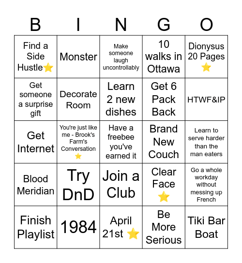 New Year's Resolution BINGO Card