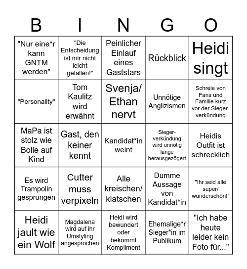 GNTM Bingo Card