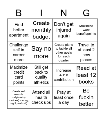 2025 goal Bingo Card